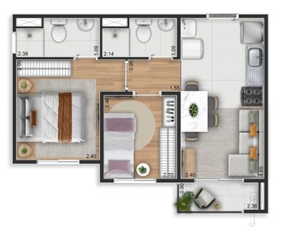 Apartamento, 2 quartos, 49 m² - Foto 2