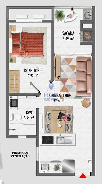 Apartamento, 1 quarto, 43 m² - Foto 1