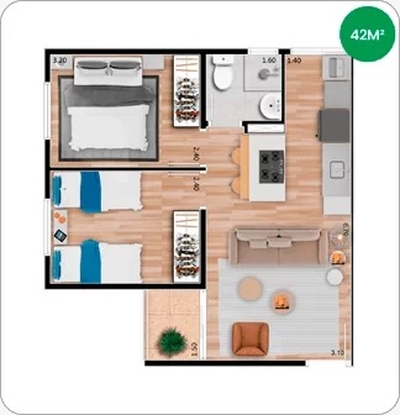 Apartamento, 2 quartos, 40 m² - Foto 1