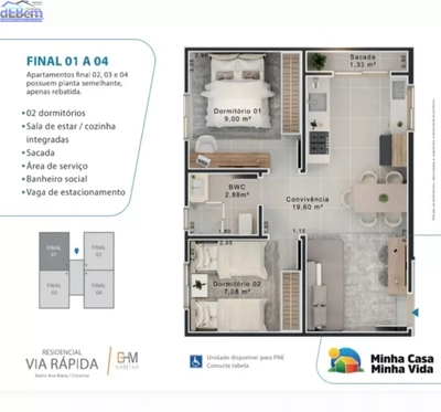 Apartamento, 2 quartos, 46 m² - Foto 2