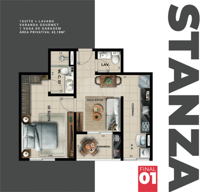 Apartamento, 1 quarto, 42 m² - Foto 1