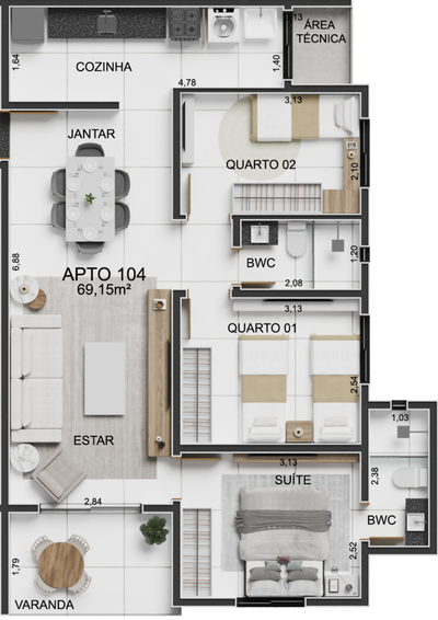 Apartamento, 3 quartos, 68 m² - Foto 4