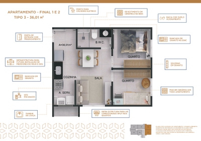 Apartamento, 2 quartos, 36 m² - Foto 3