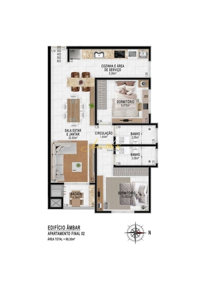 Apartamento, 2 quartos, 69 m² - Foto 2