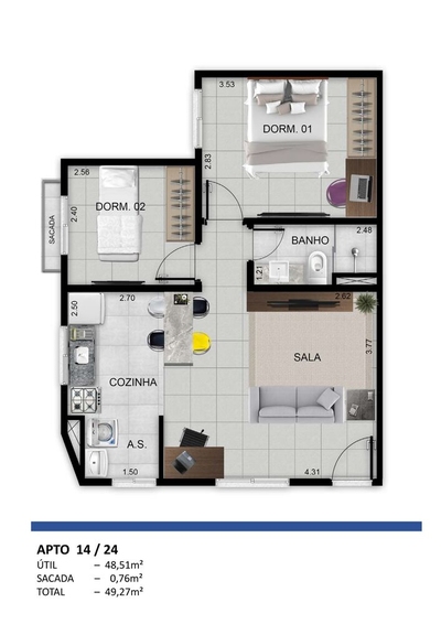 Apartamento, 2 quartos, 49 m² - Foto 3