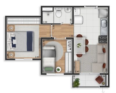 Apartamento, 2 quartos, 49 m² - Foto 1