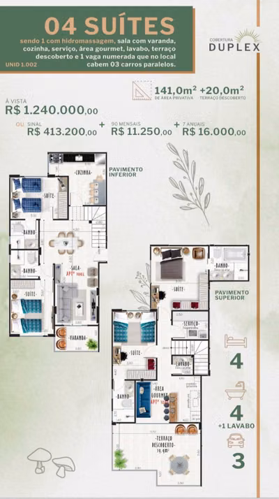 Cobertura, 4 quartos, 161 m² - Foto 1
