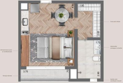 Apartamento, 1 quarto, 44 m² - Foto 3