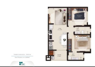 Apartamento, 2 quartos, 60 m² - Foto 3