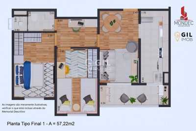 Apartamento, 2 quartos, 58 m² - Foto 3