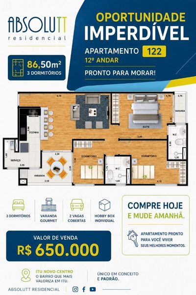 Apartamento, 3 quartos, 86 m² - Foto 1