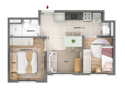 Apartamento, 2 quartos, 37 m² - Foto 3