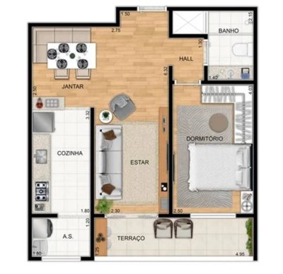 Apartamento, 1 quarto, 54 m² - Foto 2