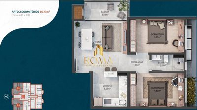 Apartamento, 2 quartos, 56 m² - Foto 2