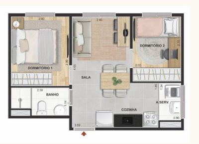 Apartamento, 2 quartos, 37 m² - Foto 3