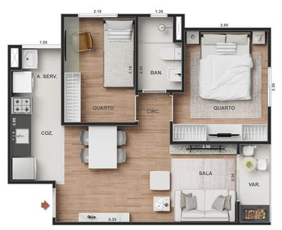 Apartamento, 2 quartos, 44 m² - Foto 3