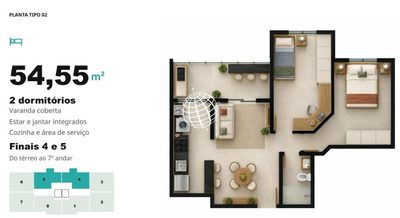 Apartamento, 2 quartos, 54 m² - Foto 3