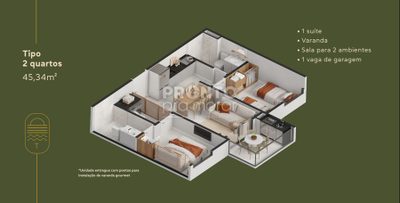 Apartamento, 2 quartos, 45 m² - Foto 2