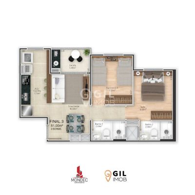 Apartamento, 2 quartos, 51 m² - Foto 2