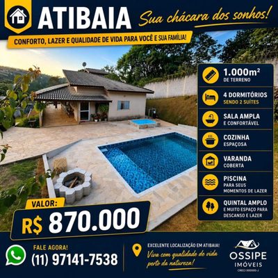 Chácara, 4 quartos, 1000 m² - Foto 1