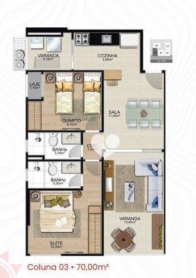 Apartamento, 2 quartos, 70 m² - Foto 2