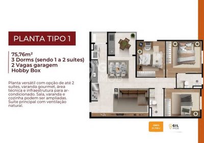 Apartamento, 3 quartos, 76 m² - Foto 1