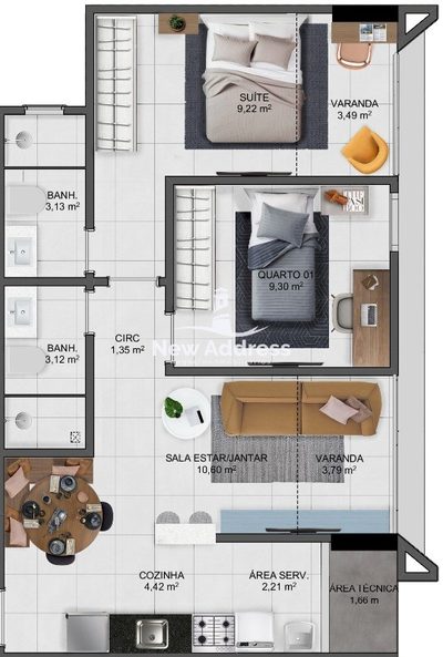 Apartamento, 2 quartos, 59 m² - Foto 3