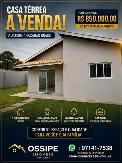 Chácara, 3 quartos, 500 m² - Foto 1