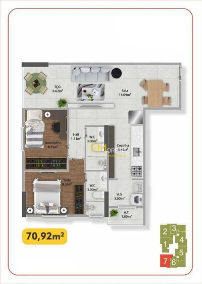 Apartamento, 2 quartos, 70 m² - Foto 2