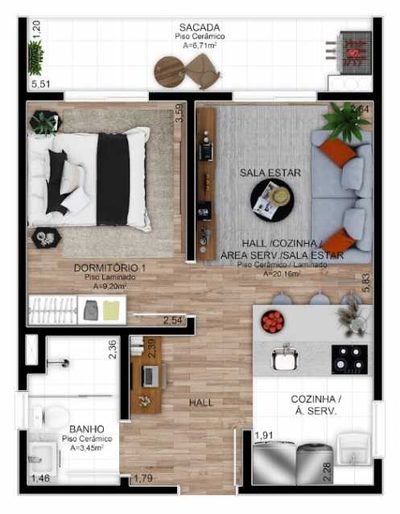 Apartamento, 1 quarto, 44 m² - Foto 1
