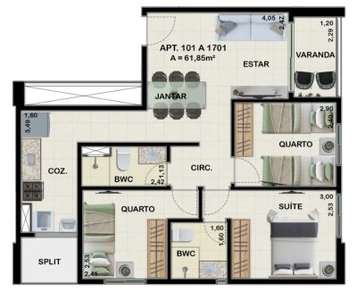 Apartamento, 3 quartos, 61 m² - Foto 4