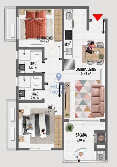 Apartamento, 1 quarto, 43 m² - Foto 3