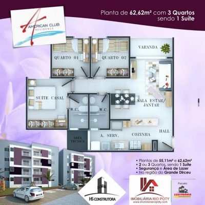 Apartamento, 3 quartos, 62 m² - Foto 3