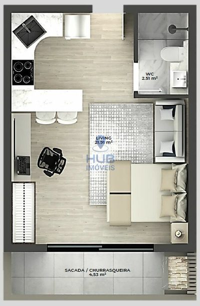 Kitnet-Studio, 33 m² - Foto 3
