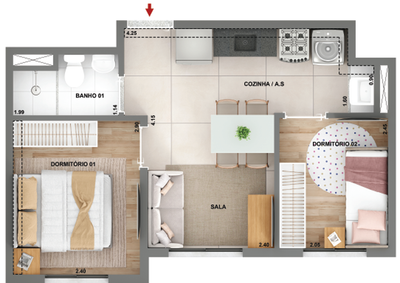Apartamento, 2 quartos, 43 m² - Foto 1