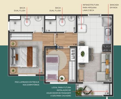 Apartamento, 2 quartos, 37 m² - Foto 2