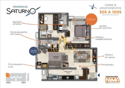 Apartamento, 2 quartos, 69 m² - Foto 2