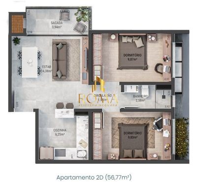 Apartamento, 2 quartos, 56 m² - Foto 3
