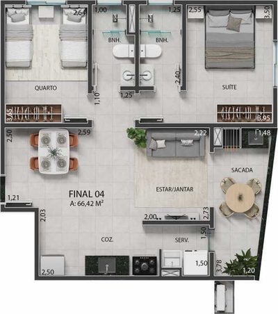 Apartamento, 2 quartos, 67 m² - Foto 3