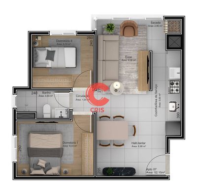 Apartamento, 2 quartos, 52 m² - Foto 3