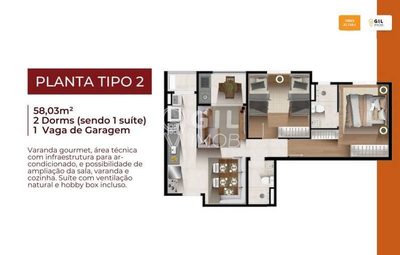 Apartamento, 2 quartos, 58 m² - Foto 1