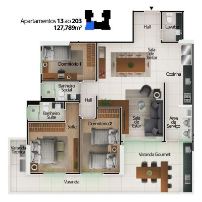 Apartamento, 3 quartos, 127 m² - Foto 2