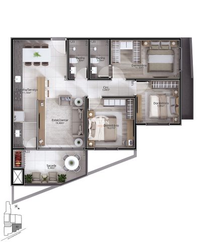 Apartamento, 3 quartos, 91 m² - Foto 2