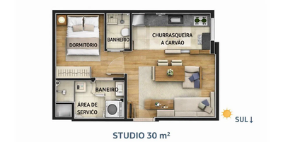 Apartamento, 1 quarto, 30 m² - Foto 2