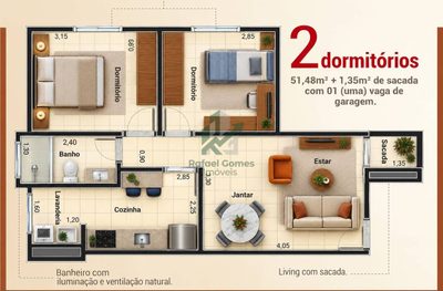 Apartamento, 2 quartos, 52 m² - Foto 2
