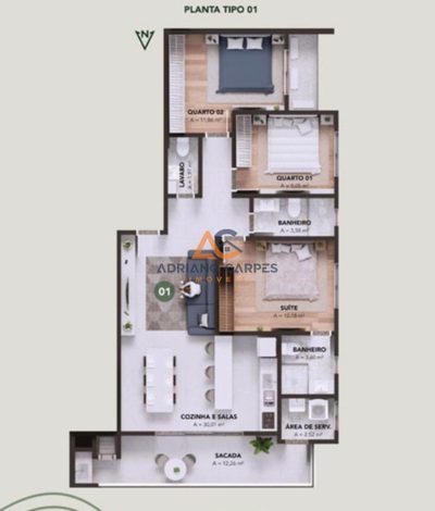 Apartamento, 3 quartos, 100 m² - Foto 3