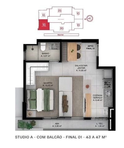Flat/Apart Hotel, 1 quarto, 43 m² - Foto 3