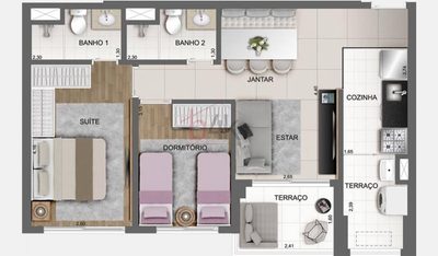 Apartamento, 2 quartos, 61 m² - Foto 2