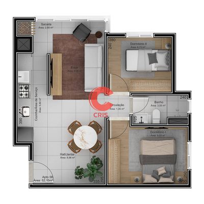 Apartamento, 2 quartos, 52 m² - Foto 3