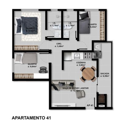 Apartamento, 3 quartos, 63 m² - Foto 5